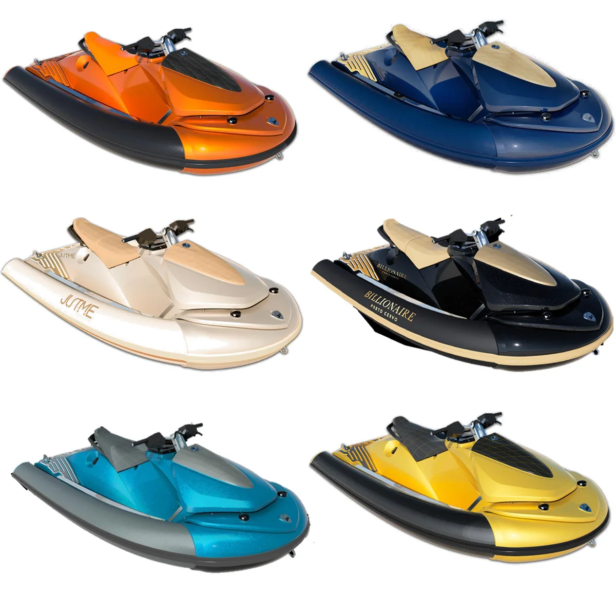 Sei moto d'acqua di diversi colori.