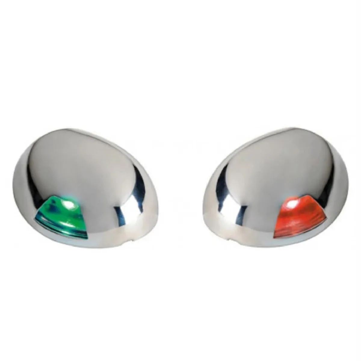 Luci di navigazione nautiche cromate, verde e rosso.