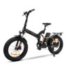 Bicicletta elettrica pieghevole nera con ruote grandi.