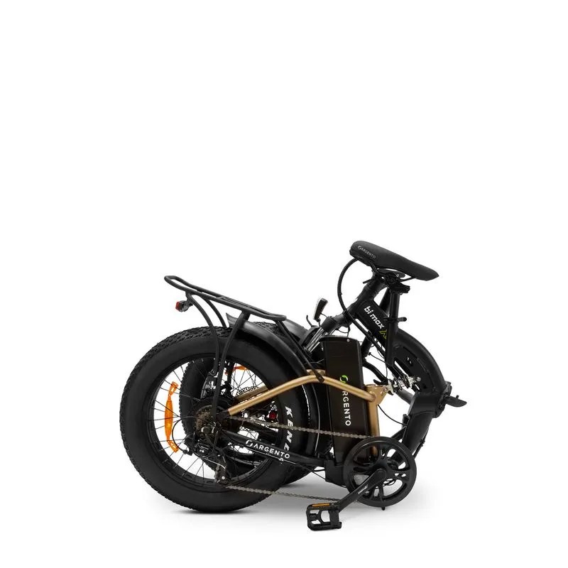 Bicicletta elettrica pieghevole fat bike nera e oro