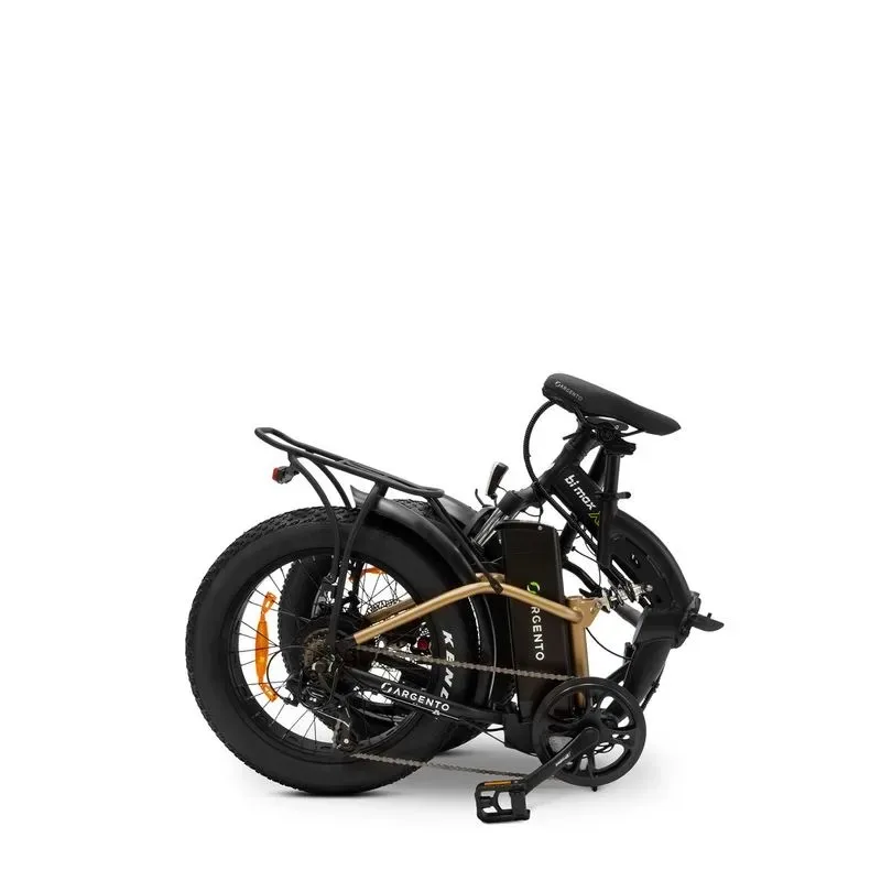Bicicletta elettrica pieghevole fat bike nera e oro