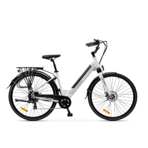 Bicicletta elettrica grigia con telaio robusto