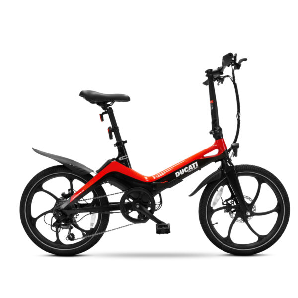 Bicicletta elettrica pieghevole rossa e nera