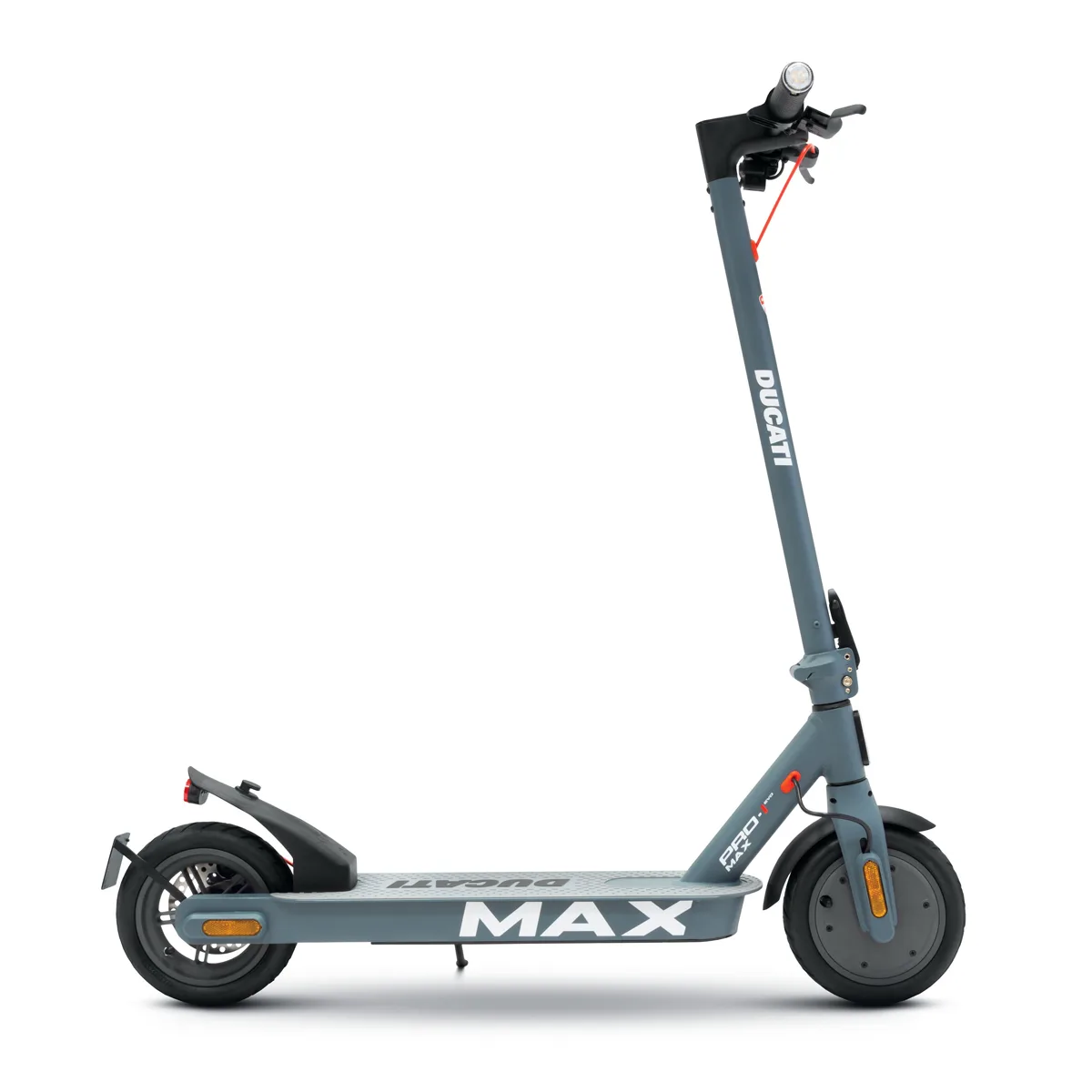 Monopattino elettrico grigio profilo laterale