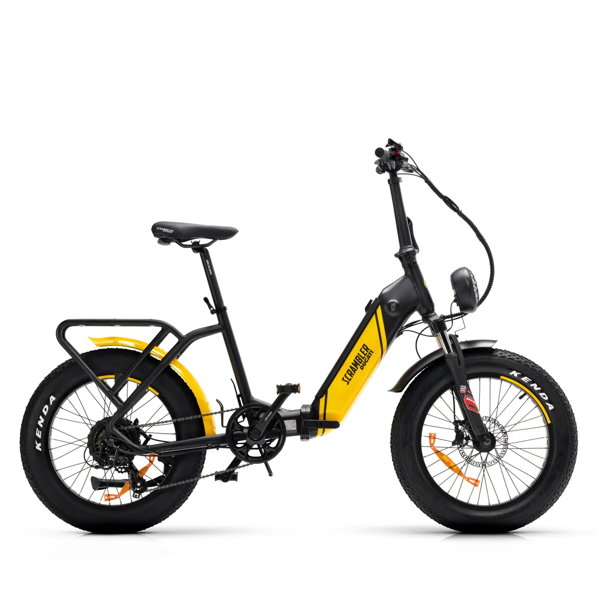 Bicicletta elettrica pieghevole gialla e nera