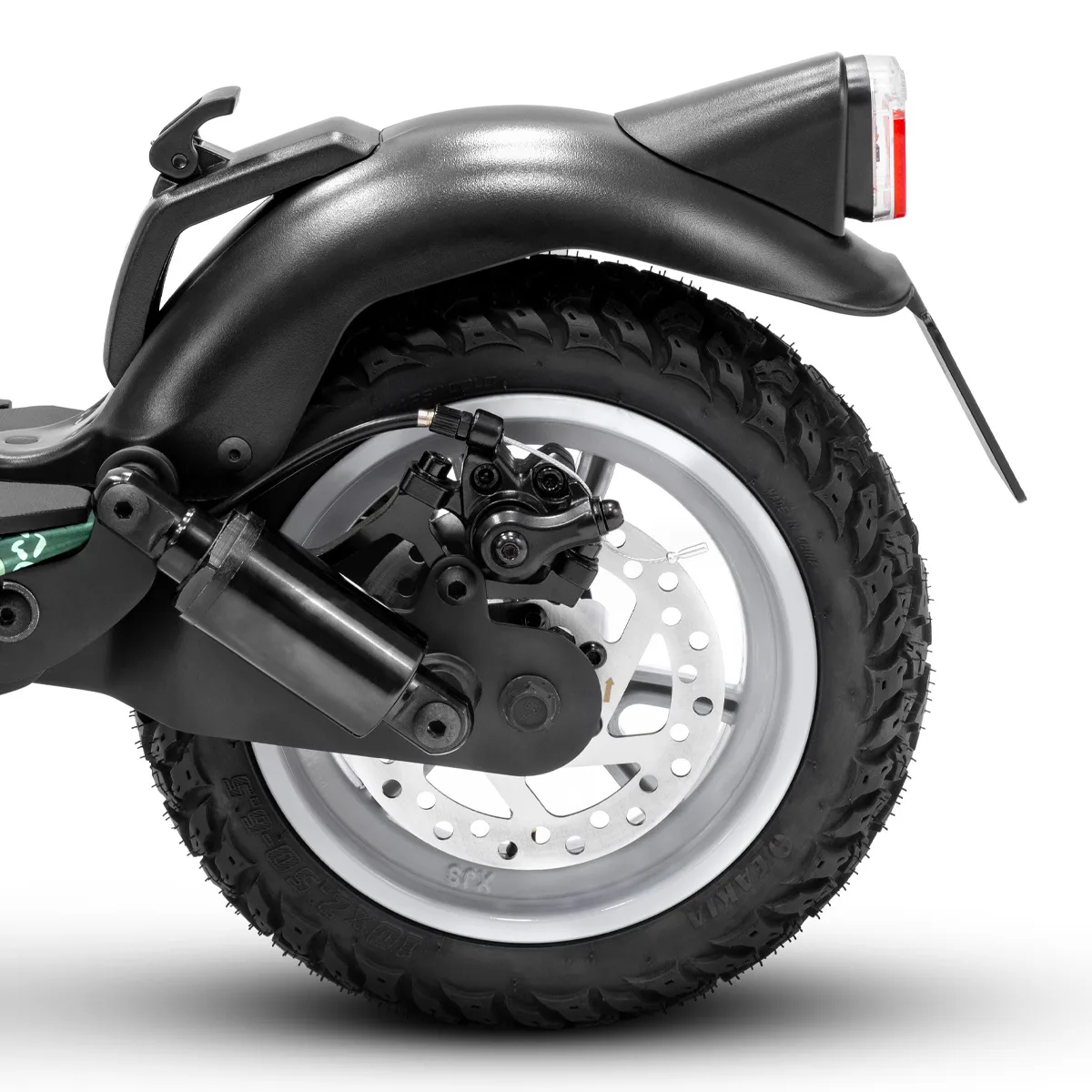 Ruota posteriore di scooter elettrico con freno a disco.
