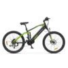 Bicicletta elettrica verde e nera laterale.