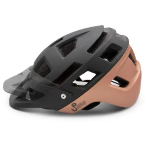 Casco bici nero e marrone con visiera
