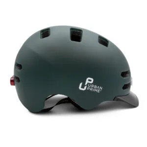 Casco bici verde con logo Urban Prime.