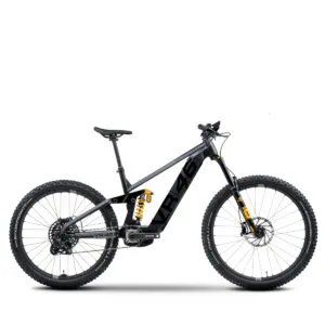 Bicicletta nera VR46 con ammortizzatore giallo