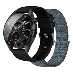 Smartwatch elegante con cinturino nero e funzionalità ECG