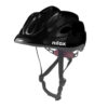 Casco bici nero con cinturini regolabili.