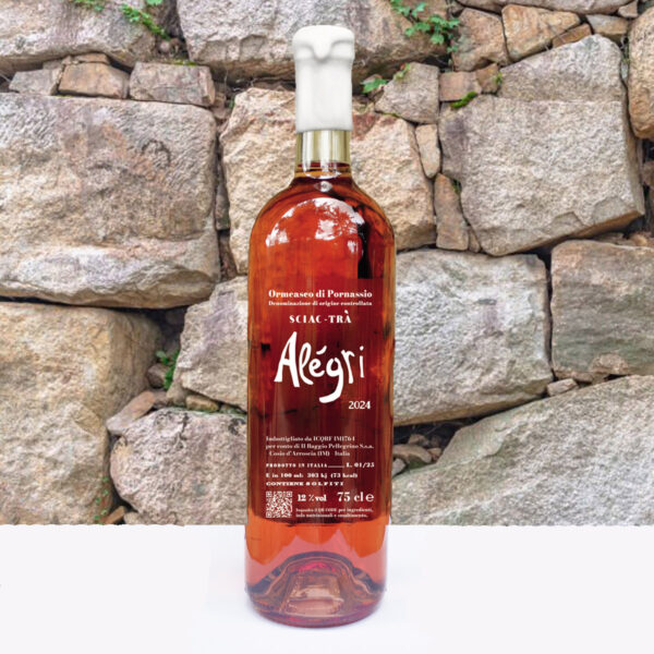 Bottiglia di vino rosso Alegeri davanti a un muro