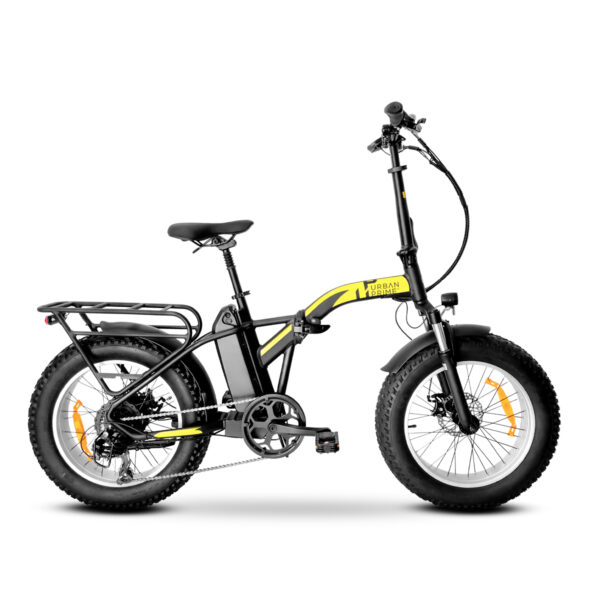 Bicicletta elettrica pieghevole nera con ruote grasse