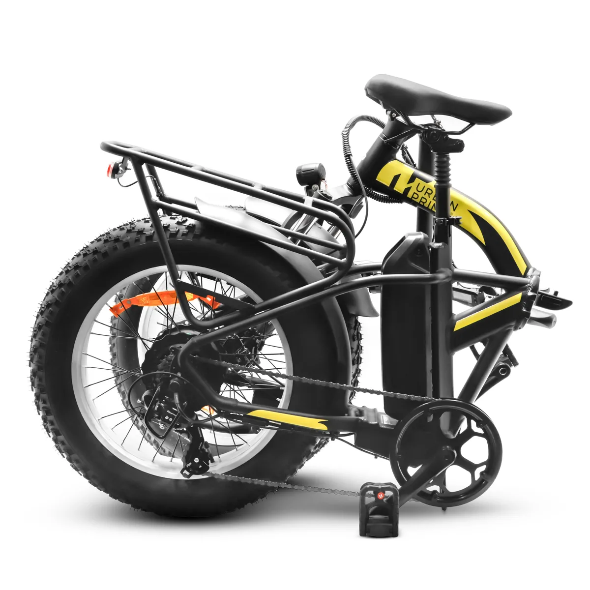 Bicicletta elettrica pieghevole con gomme larghe.