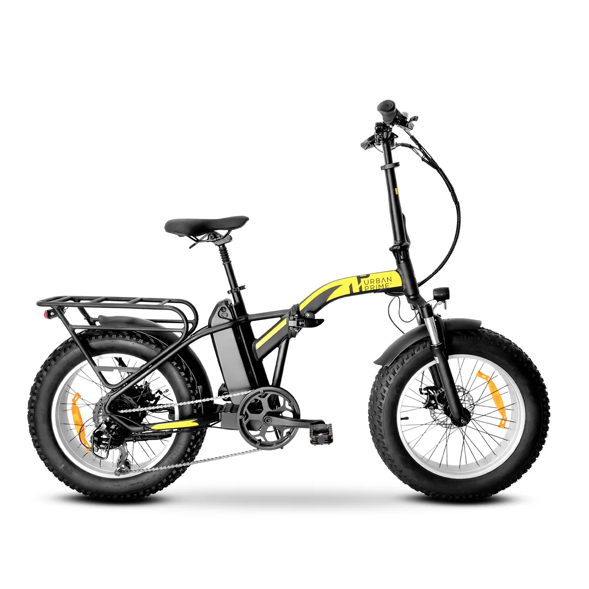 Bicicletta elettrica pieghevole nera con ruote grasse
