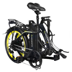 Bicicletta pieghevole elettrica con ruote gialle e nero