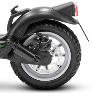 Ruota posteriore scooter elettrico con freno a disco.