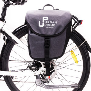 Borsa grigia su ruota bici con logo Urban Prime