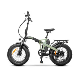 Bicicletta elettrica pieghevole nera e verde