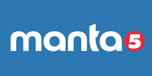Logo Manta5 su sfondo blu