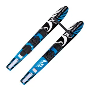 Coppia di sci nautici blu e neri