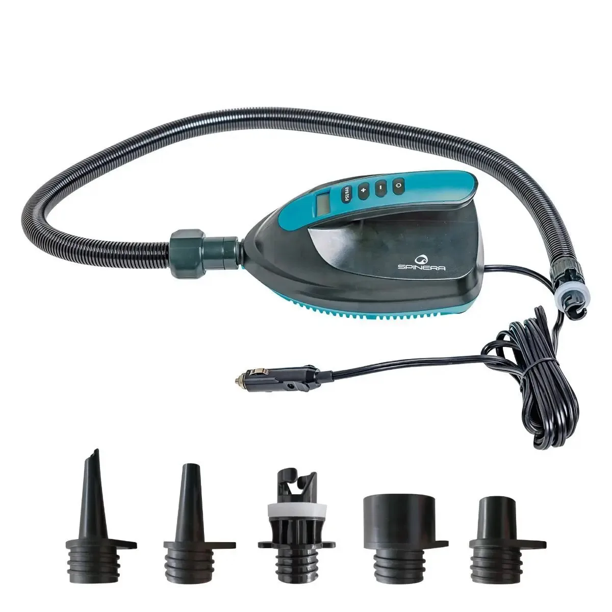 Pompa elettrica con accessori per gonfiaggio.