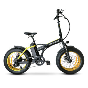 Bicicletta elettrica pieghevole nera e gialla