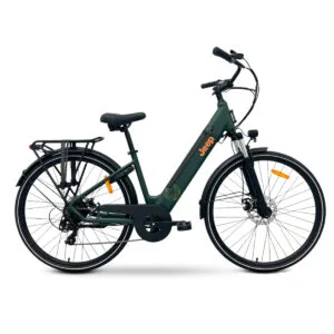 Bicicletta elettrica verde Jeep con portapacchi
