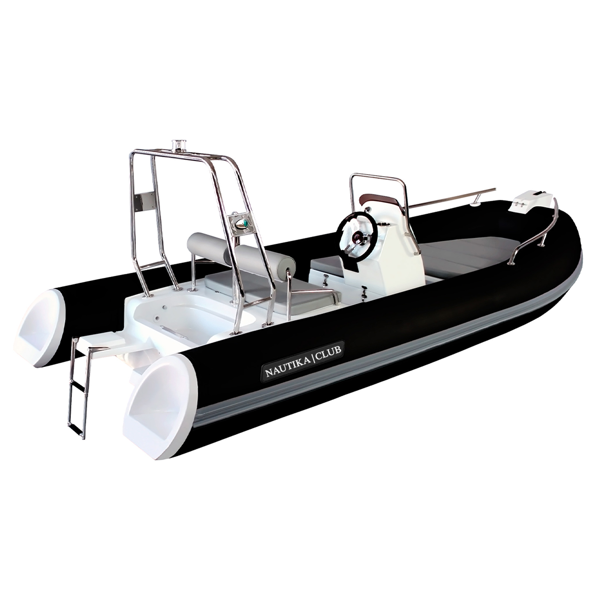 Gommone nero con console di guida centrale