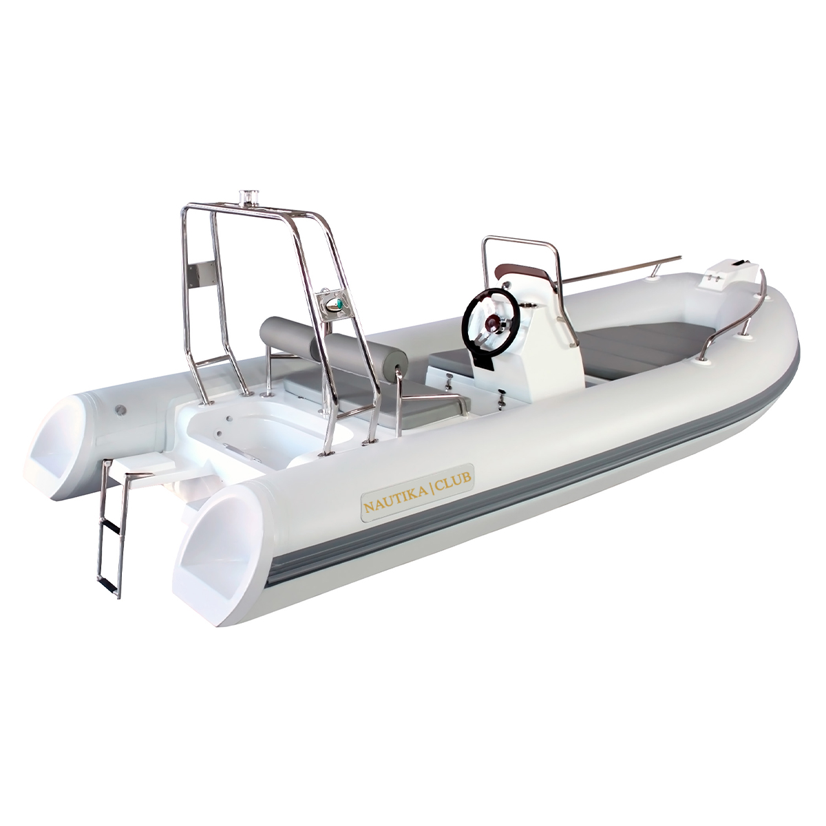 Gommone bianco con struttura in metallo
