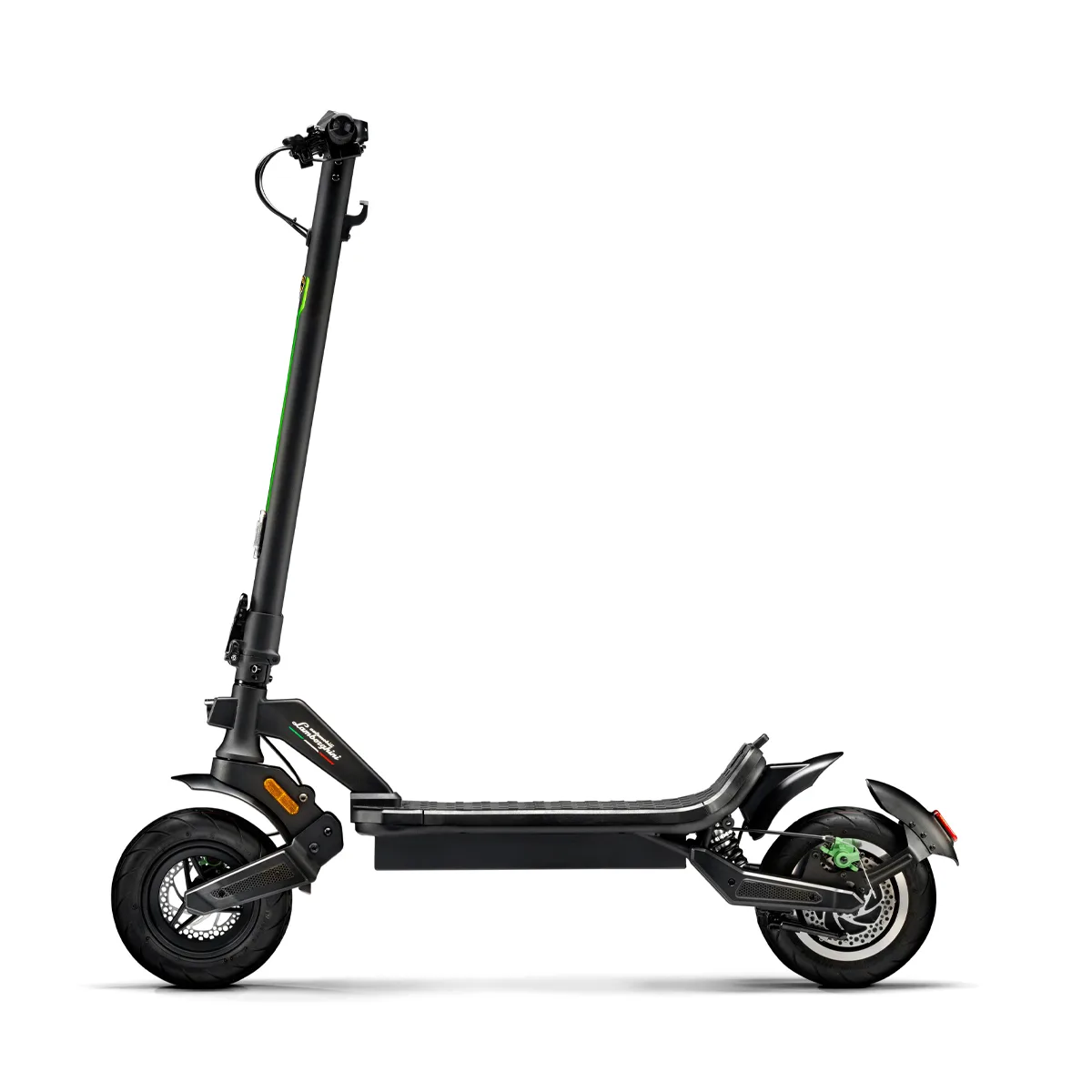 Monopattino elettrico nero vista laterale su sfondo bianco