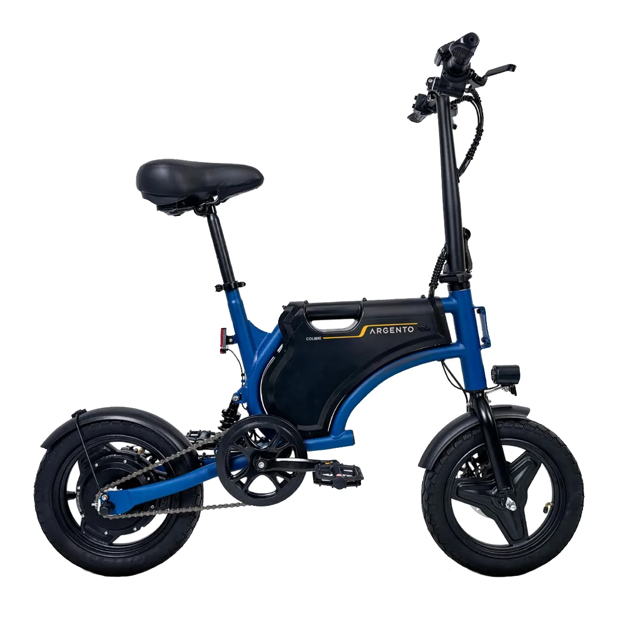 Bicicletta elettrica pieghevole blu e nera Argento