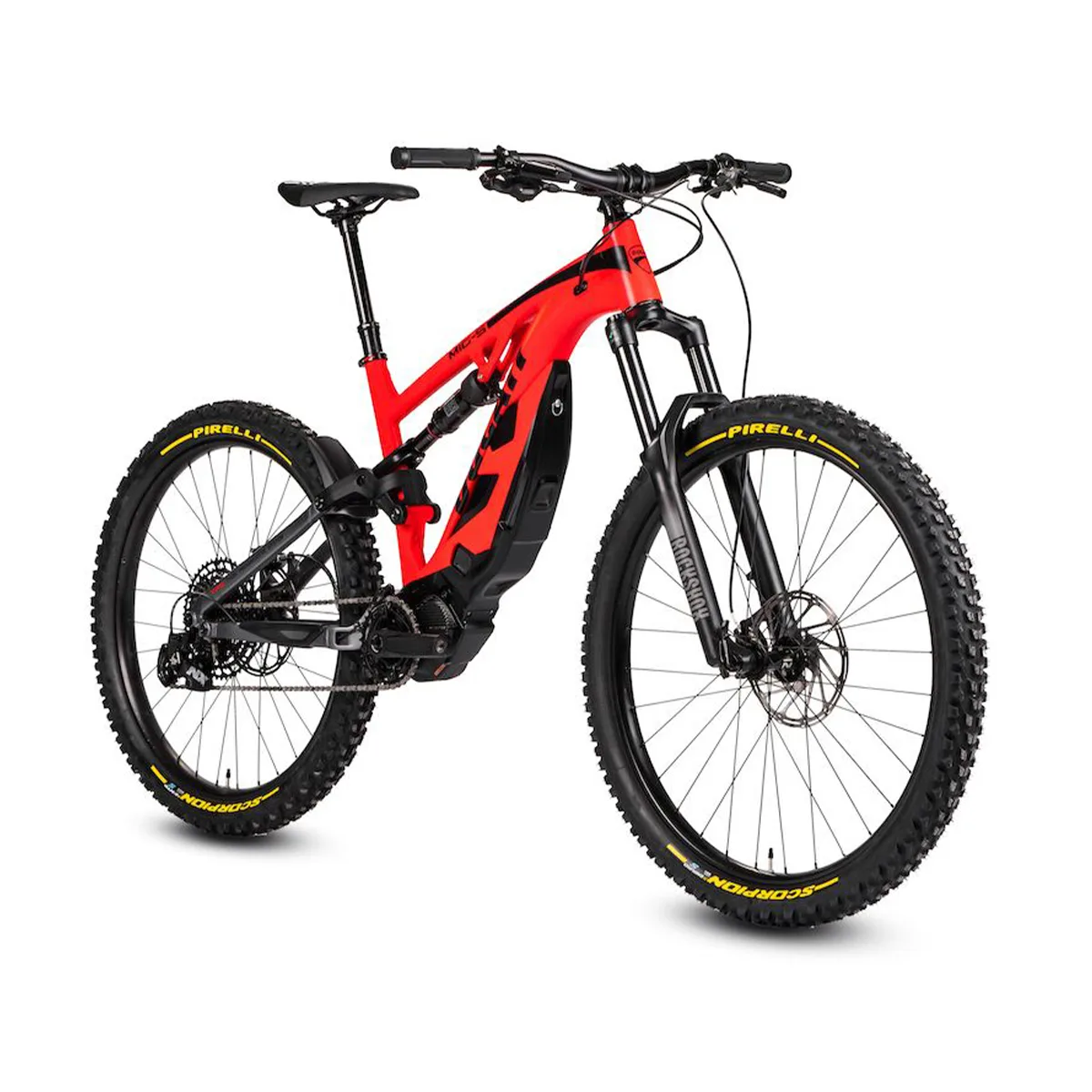 Mountain bike elettrica rossa full suspension