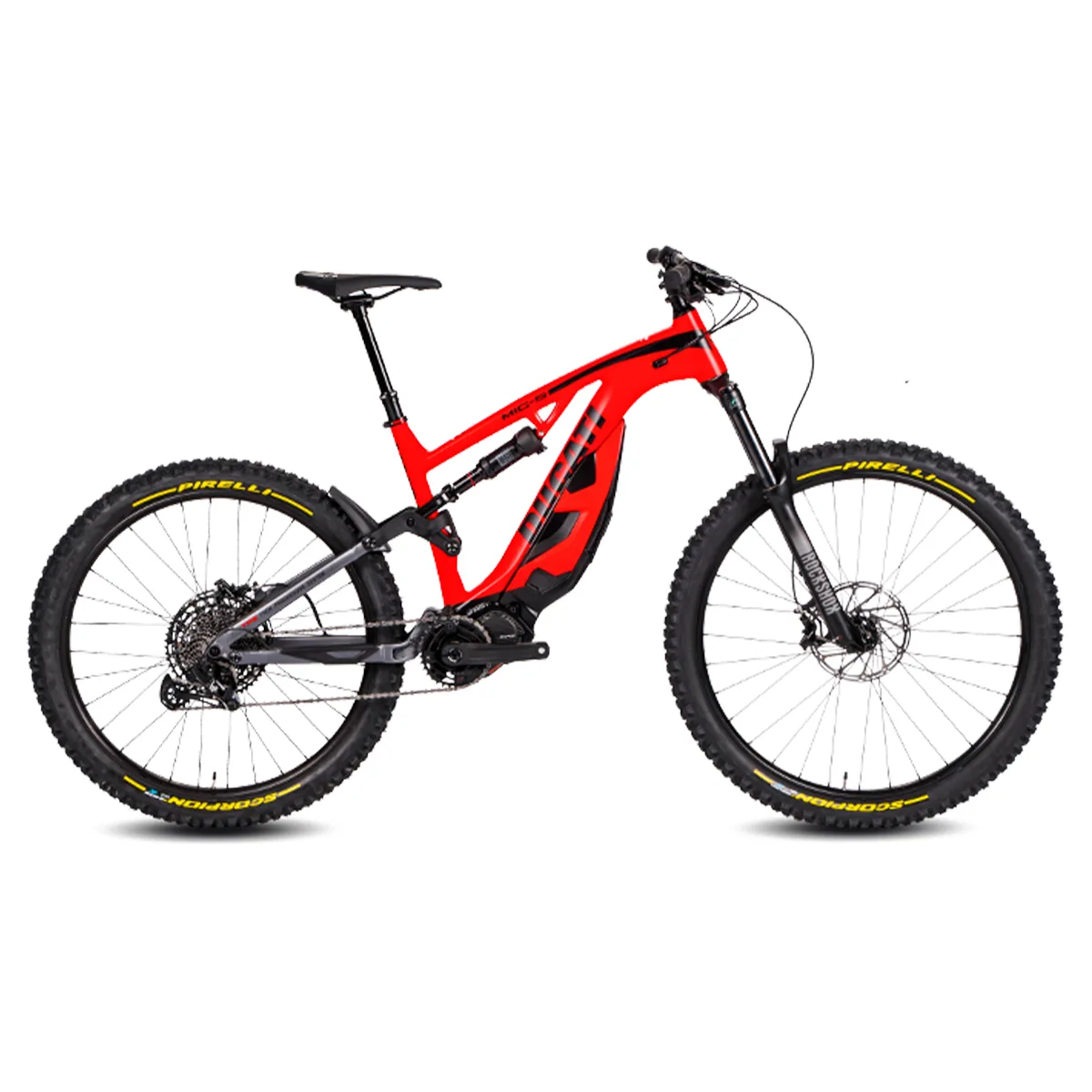 Mountain bike elettrica rossa full suspension