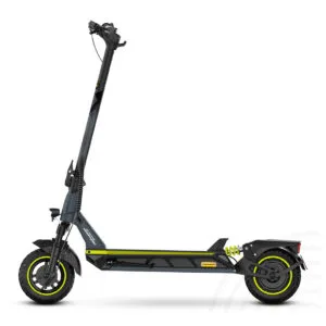 Monopattino elettrico grigio con dettagli giallo fluo